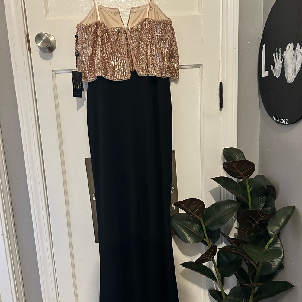 Rose gold and black sequin popover jumpsuit-Adrienne Papell